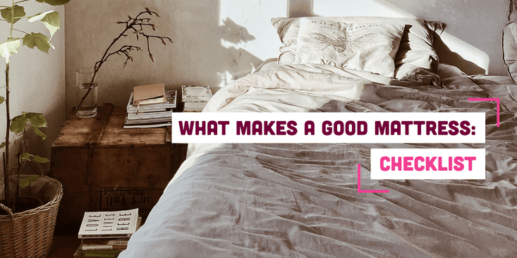 Mattress on bed with text: what makes a good mattress
