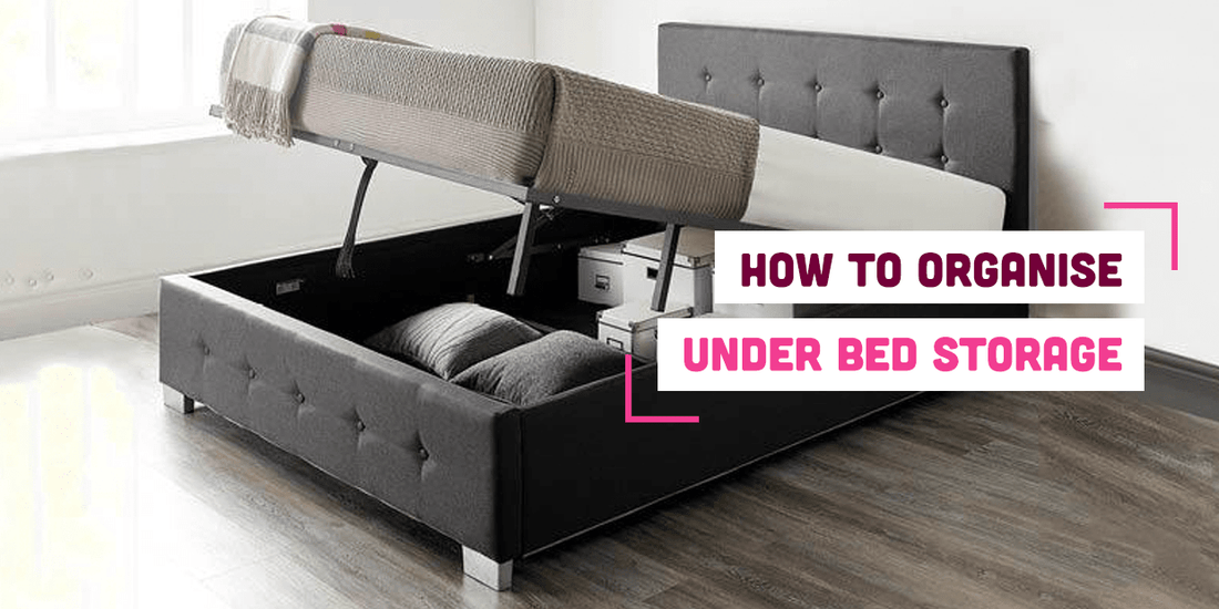 Ottoman storage bed with text 